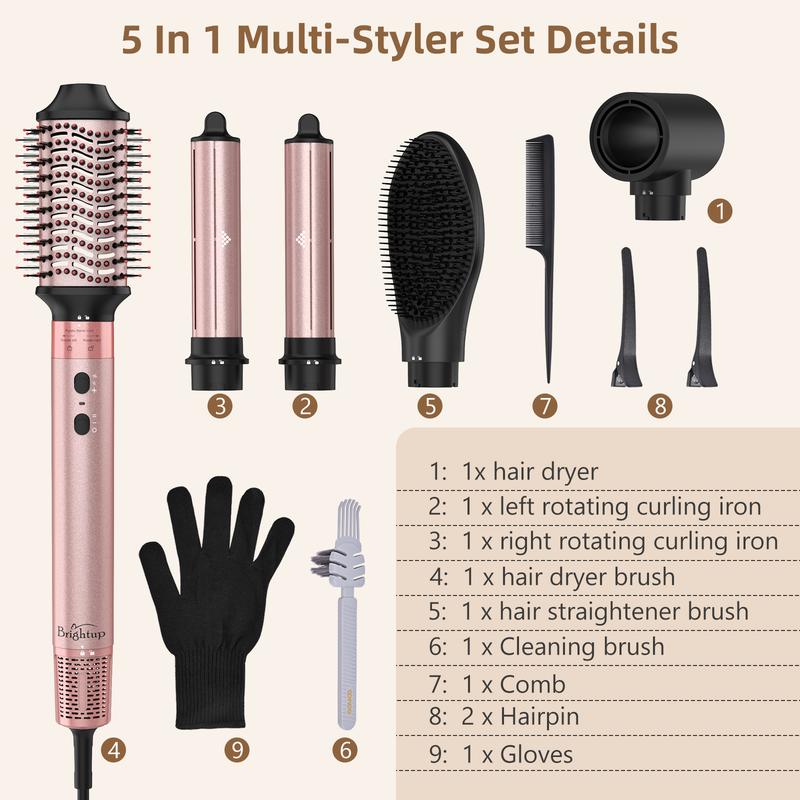 5 in 1 Air Styler Automatic Air Curling Iron Detachable Brush Head Comb Straightening Wrap Curler Rose Gold Advanced Customized Gift Box Set Comfort