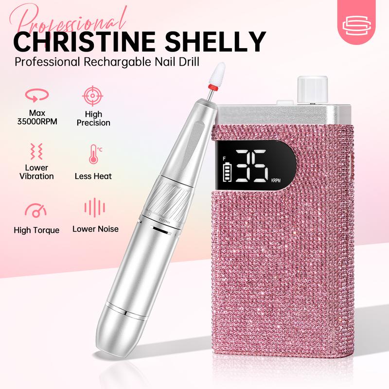 Rechargeable 35000RPM Nail Drill Sparkling Portable Professional Electric Nail File for Acrylic Gel Nails Professional Nail Tools for Manicure Pedicure, Pink