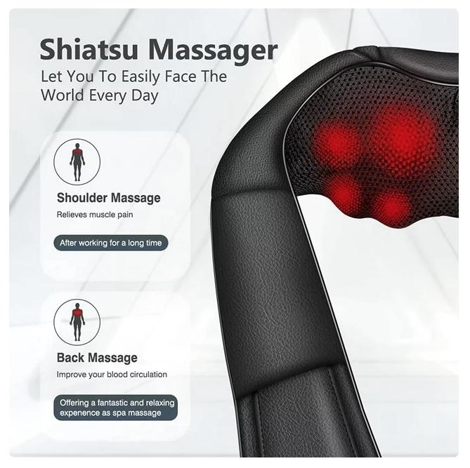 Shiatsu Neck and Back Massager with Soothing Heat, Electric Deep Tissue 3D Kneading Massage Pillow for Shoulder, Leg, Body Muscle Pain Relief, Home, Office, and Car Use