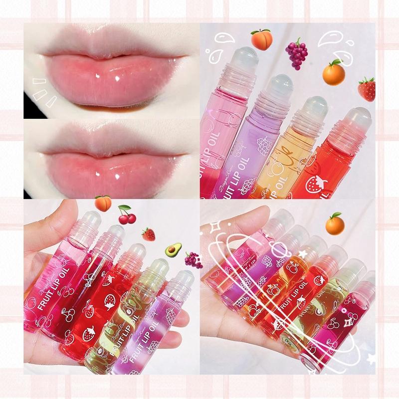 6 PCS Fruit Flavour Lip Oil Roller Juicy Lip Oil, Shiny Lip Gloss Lipstick Makeup