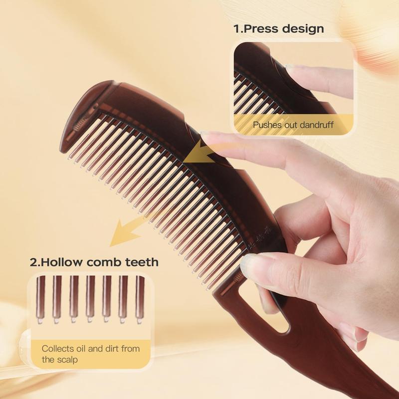 Dandruff Comb Self-cleaning, Scalp Care Massage Energy Comb, Plastic Wide Hollow Tooth Button Comb for Scalp Exfoliation with Gua Sha Handle for Healthier Scalp and Hair Growth for Women Men Haircare Heatless