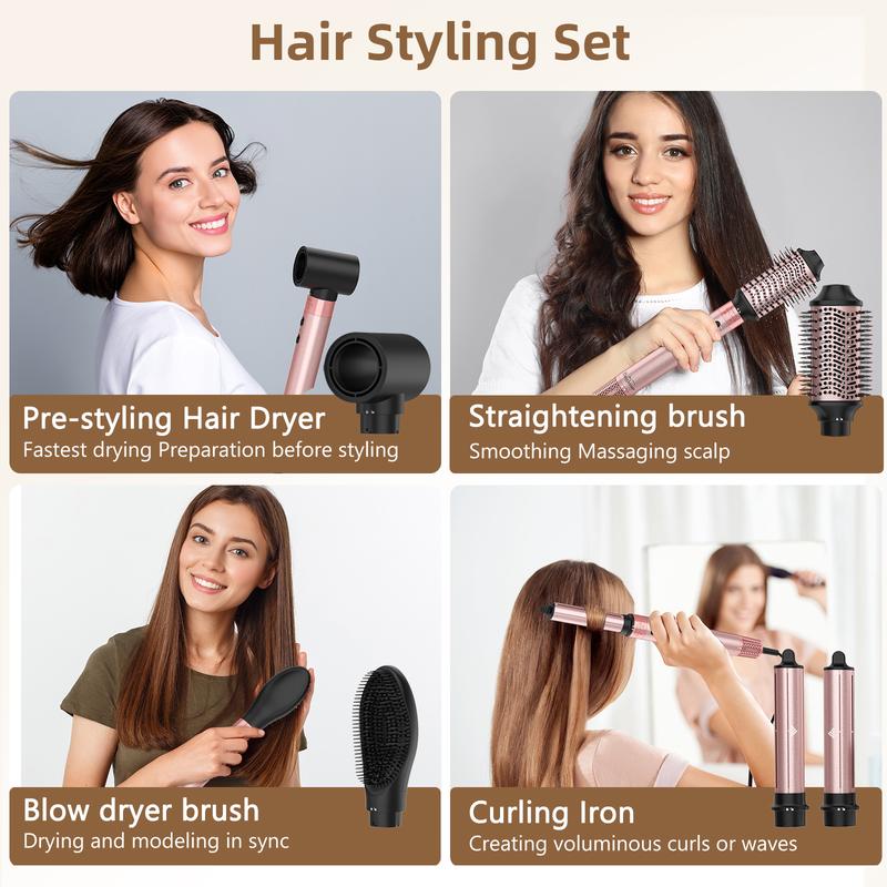 5 in 1 Air Styler Automatic Air Curling Iron Detachable Brush Head Comb Straightening Wrap Curler Rose Gold Advanced Customized Gift Box Set Comfort