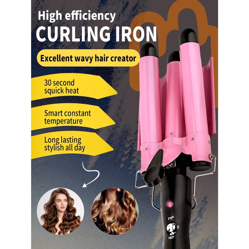 Three Barrel Curling Iron Wand Professional Hair Curling Iron Ceramic Irons Hair Wave Waver Styling Tools Hair Styler Wand Heated Styling Iron Brush Fast Heating Hair Wand Curler In All Hair Type