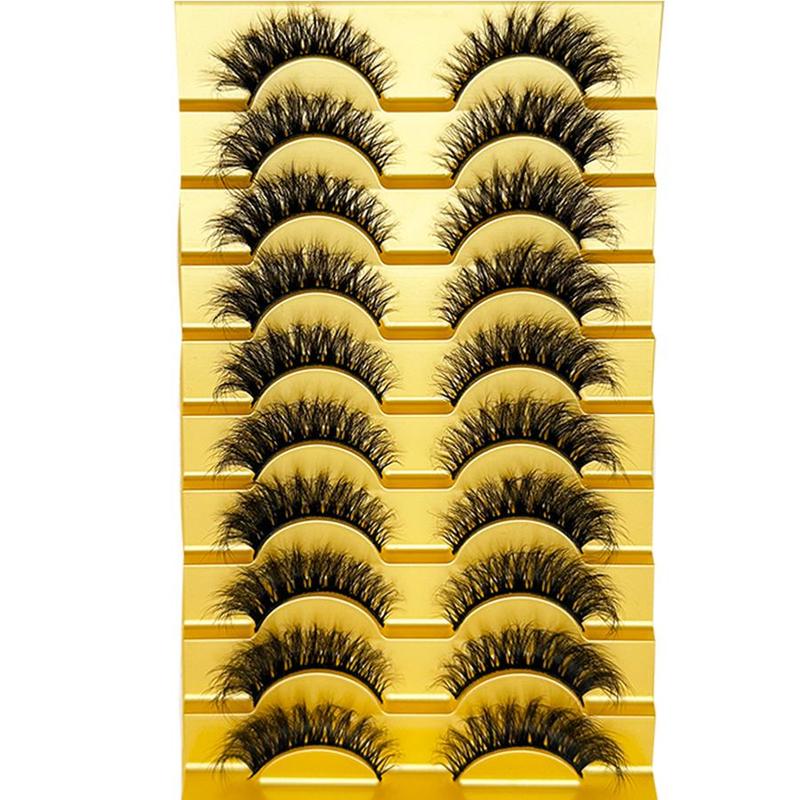 Fluffy False Eyelashes Cluster, 10 Pairs Wispy Cat Eye Look Curling Strip Lashes, Natural Curl Fake Eyelashes for Women Eye Makeup Enhancement