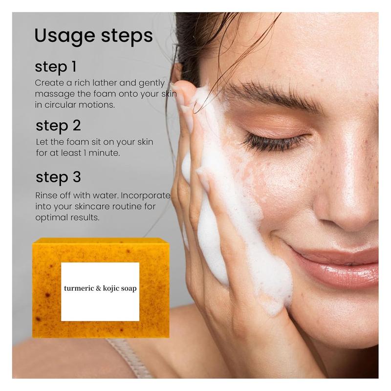 3PCS Lemon Turmeric & Kojic Acid Soap Bar, Face & Body Wash, Dark Spot Reducer, Daily Skin Cleanser Sets for Acne-prone Skin, Moisturizing Gentle Kojic Acid Soap Bar Set with Soap Saver Bags, Christmas, Fall