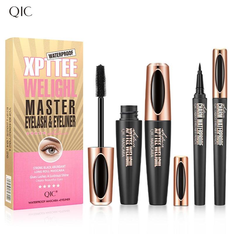 Waterproof Long-lasting Liquid Eyeliner & Mascara Set, 2 Counts set Quick Drying Eyeliner Pen with Precise Flexible Tip & Comfortable Grip, Professional Daily Makeup Accessories