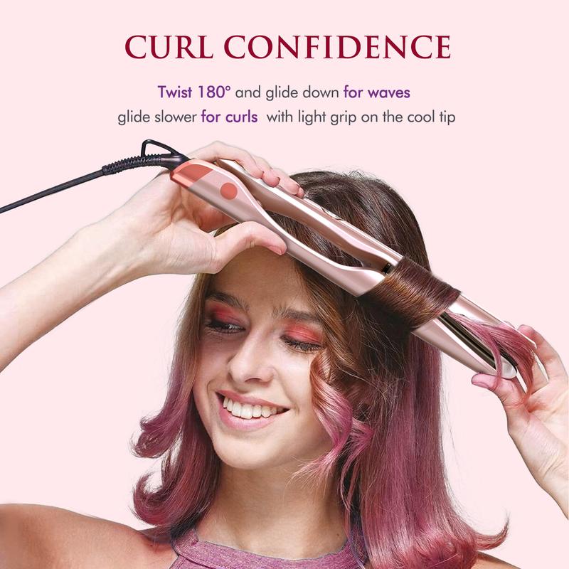 LANDOT Twist Iron- Rose Pink Straightener and Curler 2 in 1