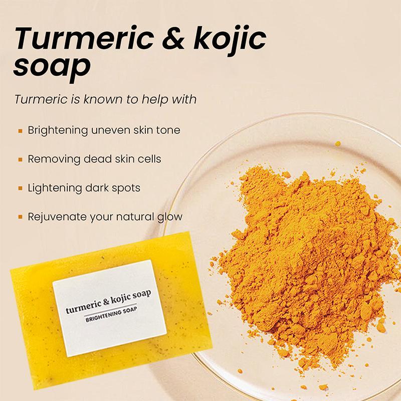 Lemon Turmeric Kojic Acid Cleansing Brightening Soap Bar with Soap Net for Men & Women, Daily Skincare Face & Body Wash Soap for Most Skin Types