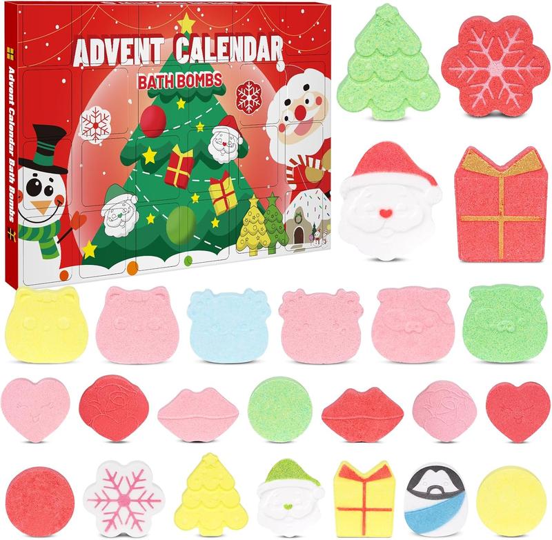 Christmas Advent Calendar 2024 Bath Bombs for Kids, 24 Day Christmas Countdown Calendar Gifts 6 Scents 24 Packs Colorful Kids Bath Bombs Set, Ideal Christmas Gifts for Girls, Boys