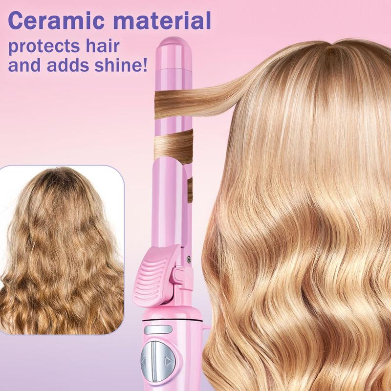 Rotating Curling Iron 1.1 inch Automatic Hair Curler for Beach Waves, Professional Tourmaline Ceramic Auto Curling Wand with 30s Heat-up Comfort- Pink Sunset-BlackFriday