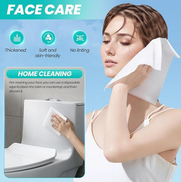 Super Soft Disposable Face Towel for All Skin Types - Large Size - Skincare Upgraded, wet and dry