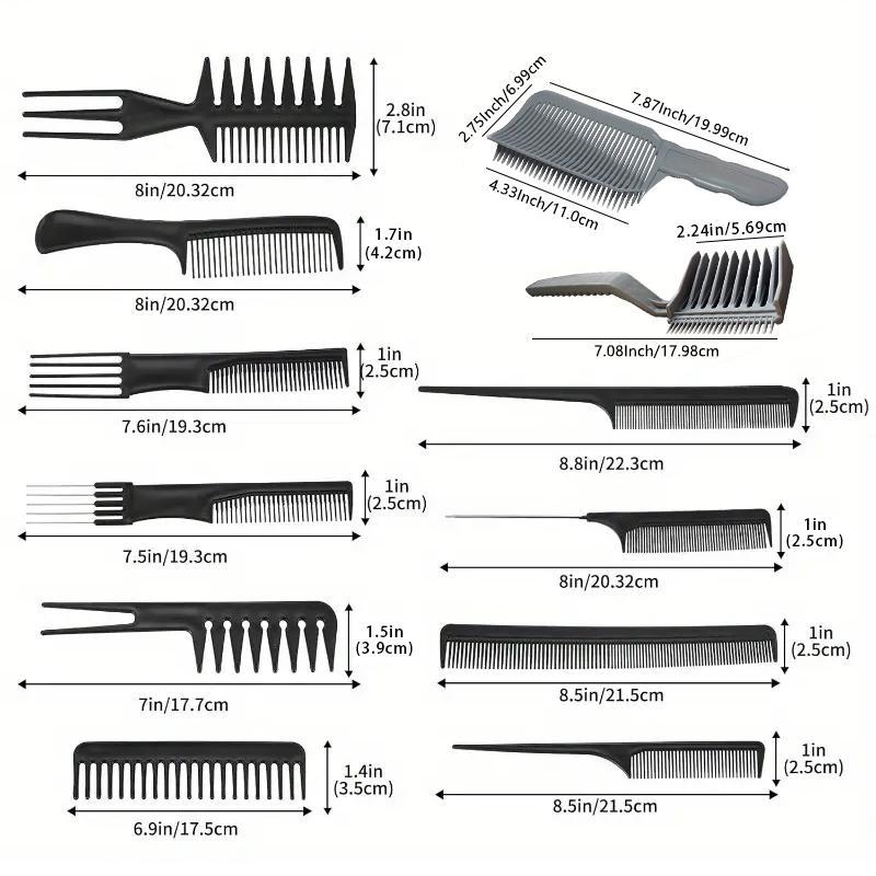 High Temperature Resistance and Anti-static Hair Styling Comb Set, 12pcs set Hair Styling Comb Set, Professional Hair Styling Comb Set for Salon & Barber Shop