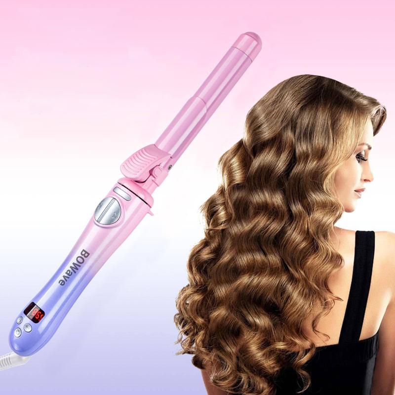 Rotating Curling Iron 1.1 inch Automatic Hair Curler for Beach Waves, Professional Tourmaline Ceramic Auto Curling Wand with 30s Heat-up Comfort- Pink Sunset-BlackFriday