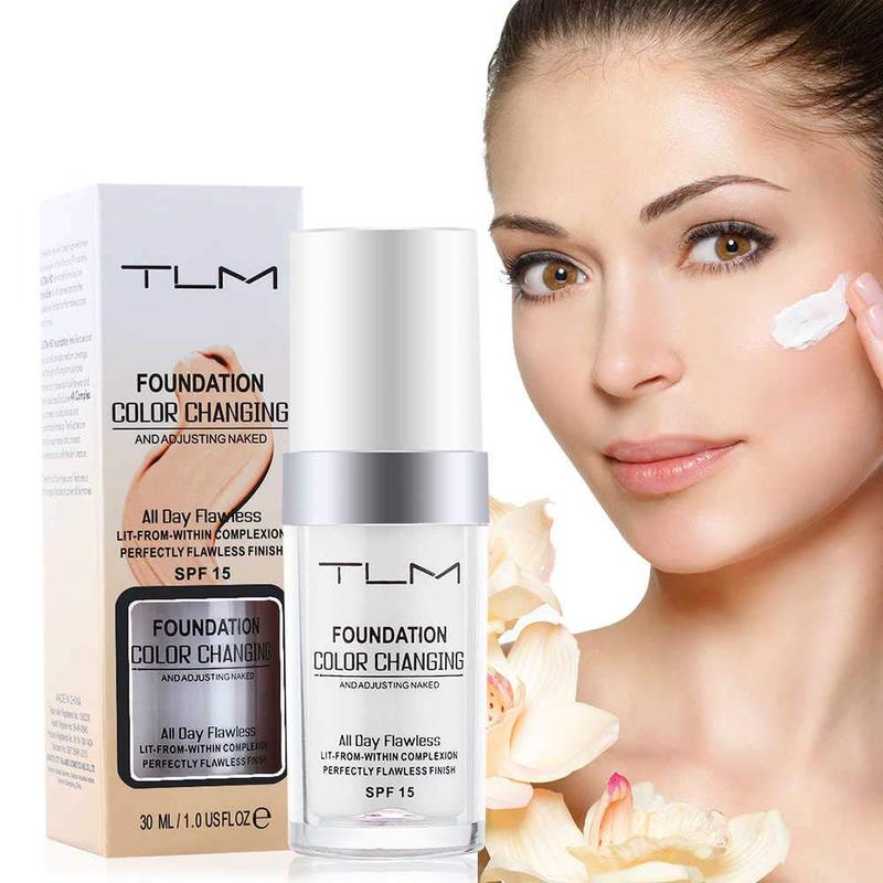 2PCS TLM Flawless Colour Changing Warm Skin Tone Foundation, Naturally Blends foundation makeup, Long Lasting Waterproof  Liquid Foundation SPF