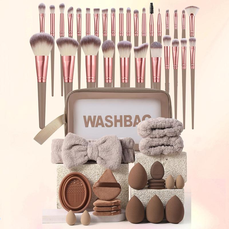 Compact Makeup Tool Set with Storage Bag, 51pcs set Makeup Tools& Facial Cleaning Tools, Professional Makeup Tools for Women Daily Makeup & Face Washing, Cosmetic Products