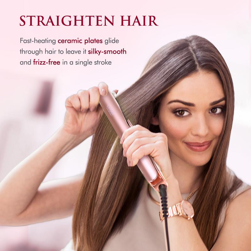 LANDOT Twist Iron- Rose Pink Straightener and Curler 2 in 1