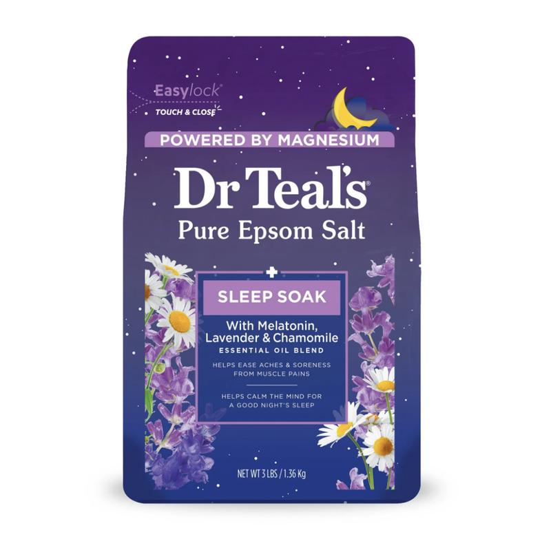 Dr Teal's Epsom Salt Magnesium Soak, Sleep Blend with Melatonin, Lavender & Chamomile, 3 lbs