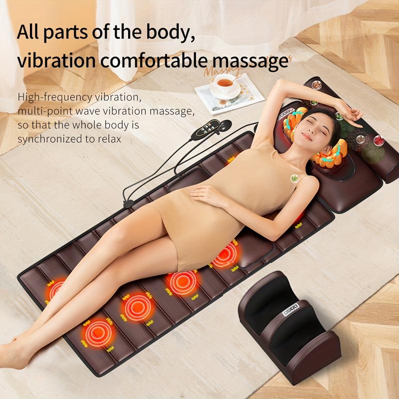 With Heating and 10 One Vibration Node, Adjustable Pillow and Heating Mat Full Body Massage Mat-Professional Neck and Back Muscle Relaxation Full Body Massager, Plug-in Power Supply, without Flavor, 110v-240v US Plug