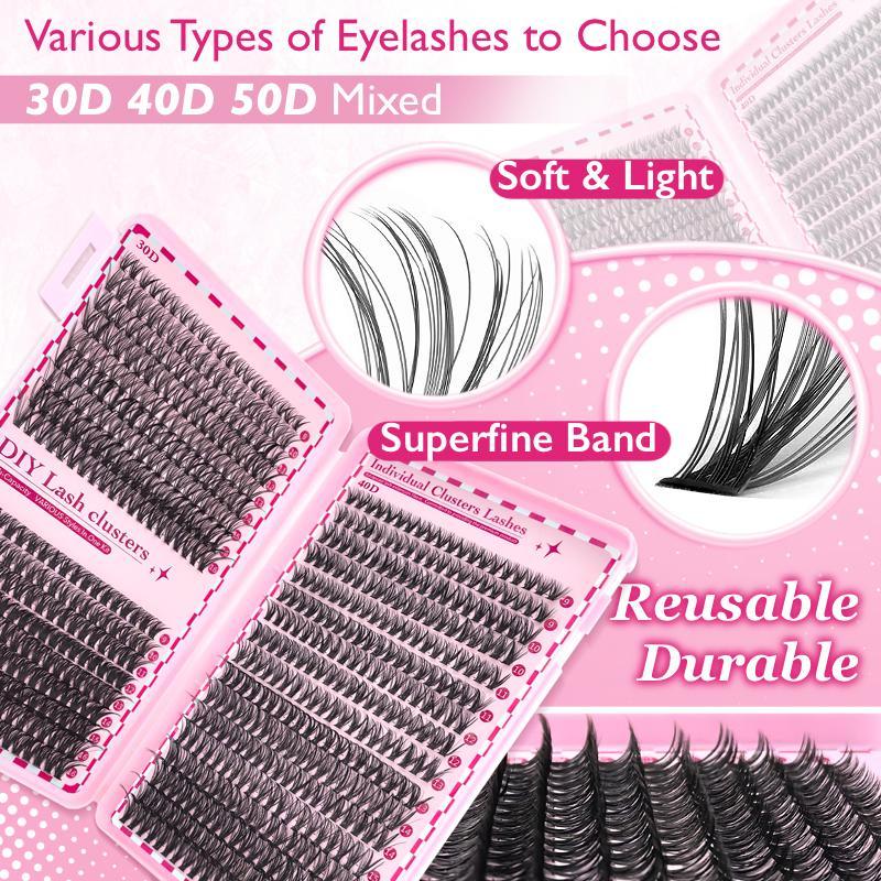 Upgraded Eyelash Extension Kit With Eyelash Glue & Remover & Tweezers & Brush, 9-16mm 30D & 40D & 50D Mixed Individual Lashes, Professional Eye Makeup Accessories, Christmas Gift