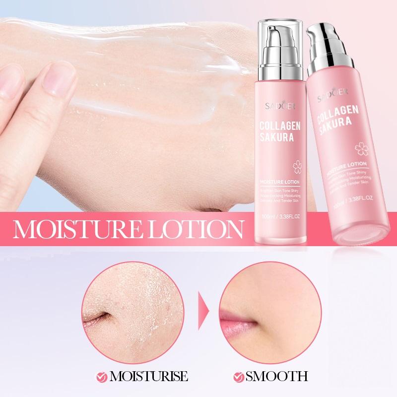 Collagen Sakura Brighten Moisture Lotion,Moisturizing Brighten Face Cream,Brighten Skin Tone Shiny,Water Locking Moisturizing Delicate Skin