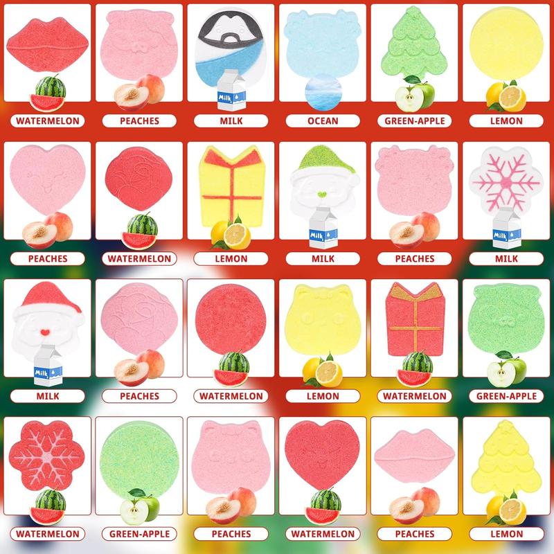 Christmas Advent Calendar 2024 Bath Bombs for Kids, 24 Day Christmas Countdown Calendar Gifts 6 Scents 24 Packs Colorful Kids Bath Bombs Set, Ideal Christmas Gifts for Girls, Boys