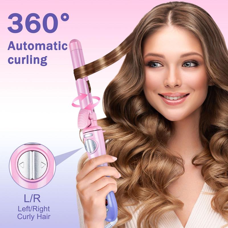 Rotating Curling Iron 1.1 inch Automatic Hair Curler for Beach Waves, Professional Tourmaline Ceramic Auto Curling Wand with 30s Heat-up Comfort- Pink Sunset-BlackFriday