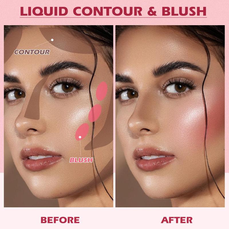 Long-lasting Liquid Blush & Contouring Set, 2 Counts Natural and Long-lasting Facial Concealer, with Air Cushion Applicator, Christmas Gift