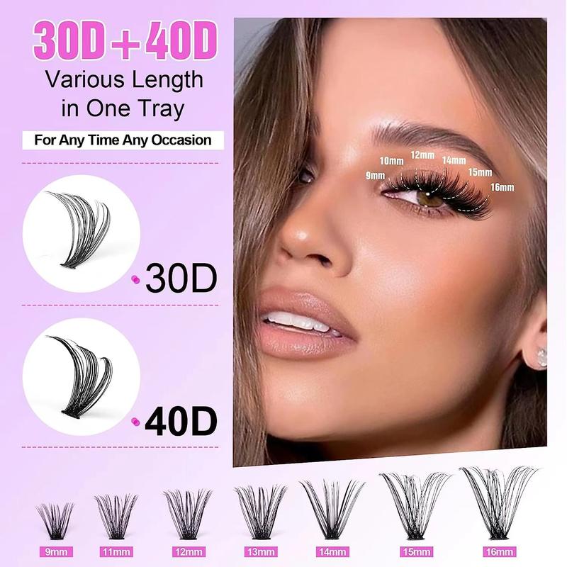 280pcs Individual Lashes DIY Lash Extension Eyelash Clusters 30D 40D 9-16mm D Curl Cluster Lashes Extensions Self Application at Home (30D+40D-0.07D-9-16MIX) Eyelash Extension Makeup