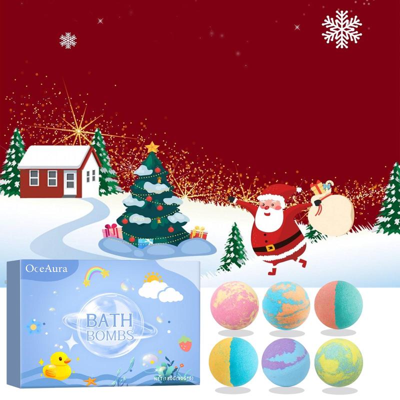 Colorful Bath Bomb, 6 Counts box Natural Essential Oil Bath Ball for Christmas Gift, Body Care Bath Bomb, Self Care Bath Bomb, Skin Nourishing Bath Products