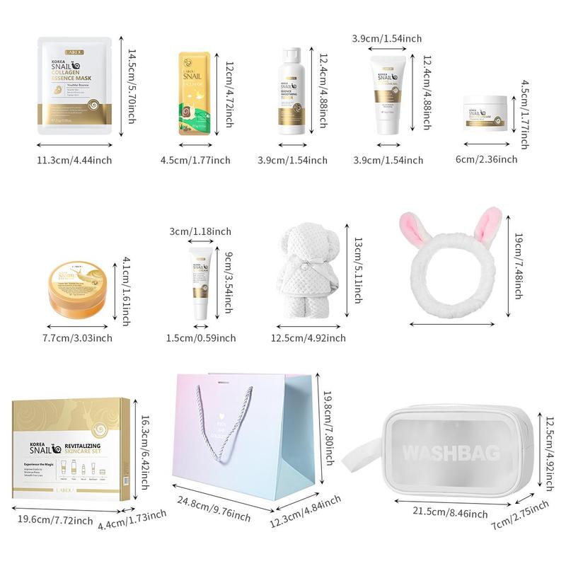 Snail Secretion Filtrate Skin Care Kit, 1 Set Facial Cleanser & Toner & Eye Cream & Serum & Mask & Sleeping Mask & Makeup Bag & Hair Band & Towel & Gift Bag