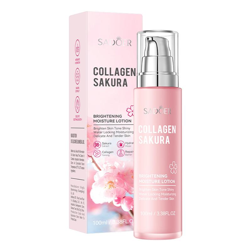 Collagen Sakura Brighten Moisture Lotion,Moisturizing Brighten Face Cream,Brighten Skin Tone Shiny,Water Locking Moisturizing Delicate Skin