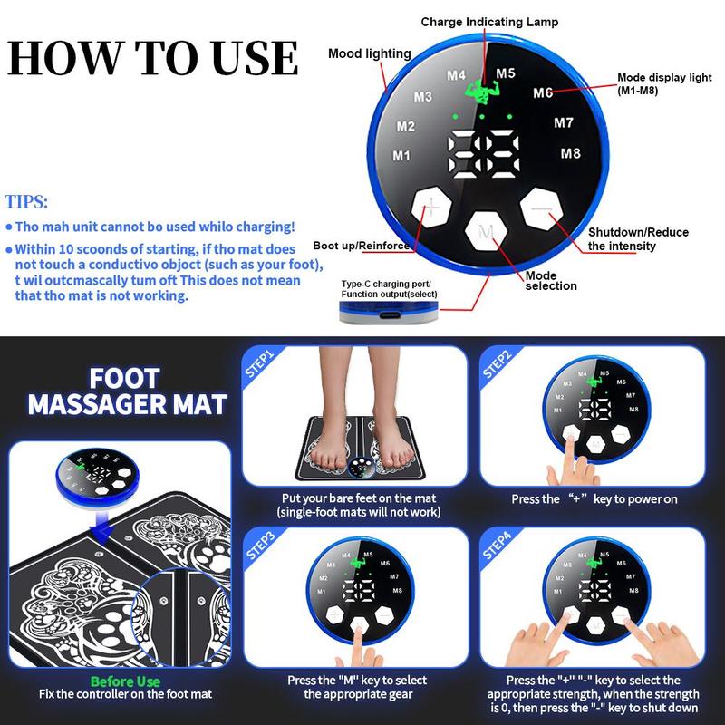 Electric Foot Massager, Foot Massage Pad, Foot Muscle Massage Relaxation Pad, Motorized Foot Stimulator, Foot Massage Tool for Home & Travel