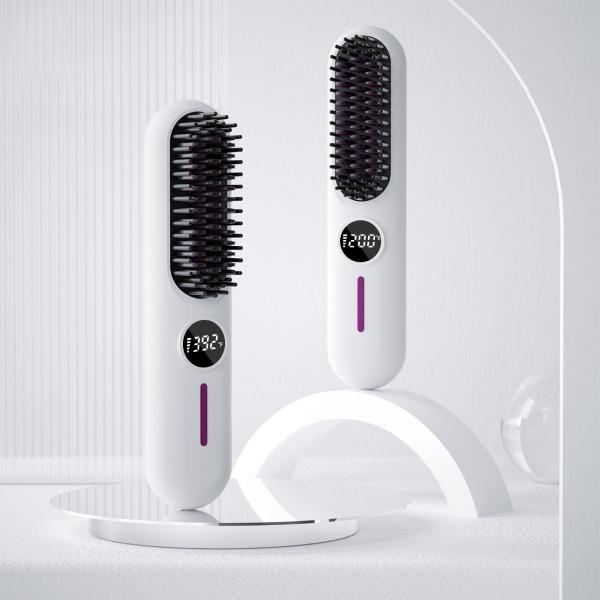 Travel-Ready Cordless Hair Straightener Brush | 2024 Upgrade with 9600mAh Battery, 7 Heat Settings & Anti-Scald Design | Lightweight & USB Rechargeable for Effortless Styling Anywhere!