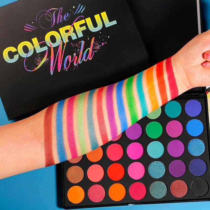 Gorgeous Rainbow Eyeshadow Palette! This stunning palette comes with 35 bright matte and shimmer shades. The silky powder is not only long-lasting but also highly pigmented, making it an ideal makeup kit for creating eye-catching eye looks.