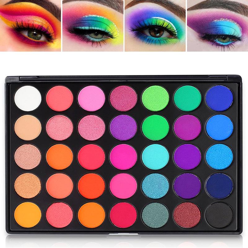 Gorgeous Rainbow Eyeshadow Palette! This stunning palette comes with 35 bright matte and shimmer shades. The silky powder is not only long-lasting but also highly pigmented, making it an ideal makeup kit for creating eye-catching eye looks.