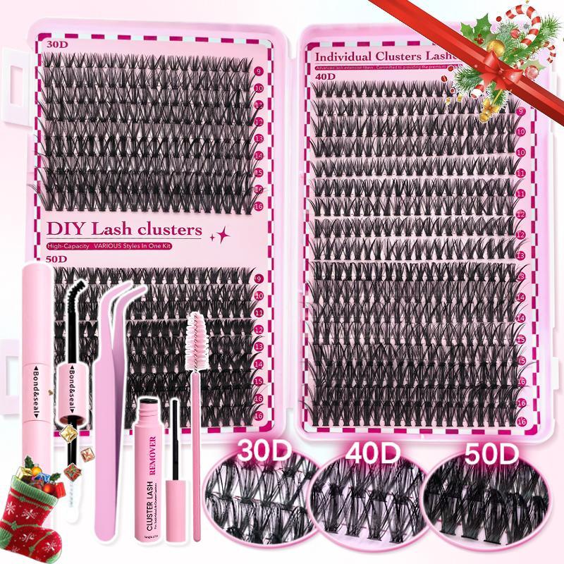 Upgraded Eyelash Extension Kit With Eyelash Glue & Remover & Tweezers & Brush, 9-16mm 30D & 40D & 50D Mixed Individual Lashes, Professional Eye Makeup Accessories, Christmas Gift