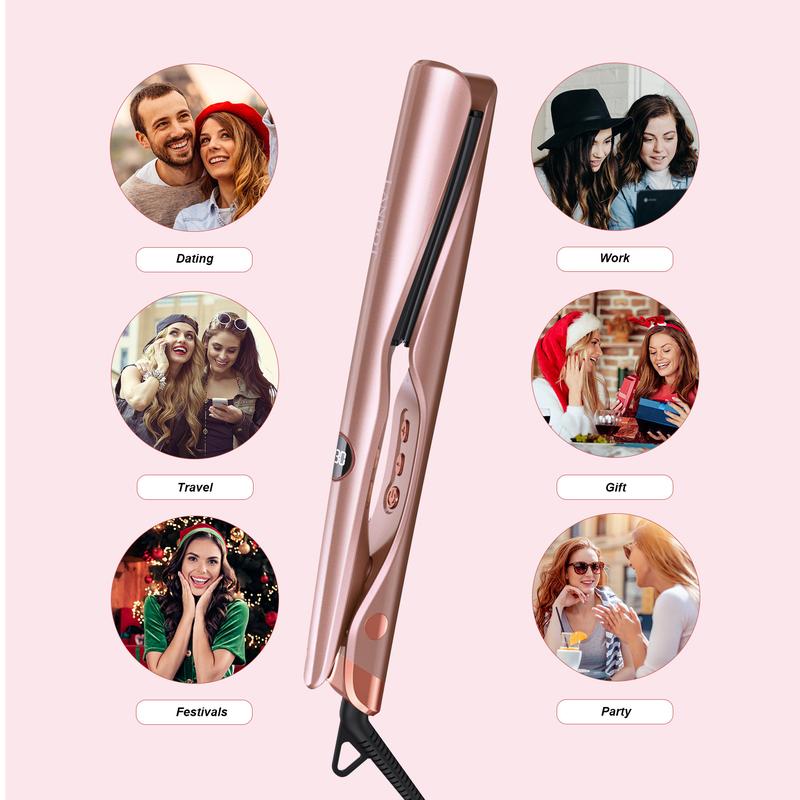 LANDOT Twist Iron- Rose Pink Straightener and Curler 2 in 1