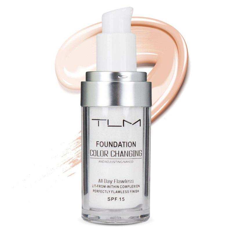 2PCS TLM Flawless Colour Changing Warm Skin Tone Foundation, Naturally Blends foundation makeup, Long Lasting Waterproof  Liquid Foundation SPF