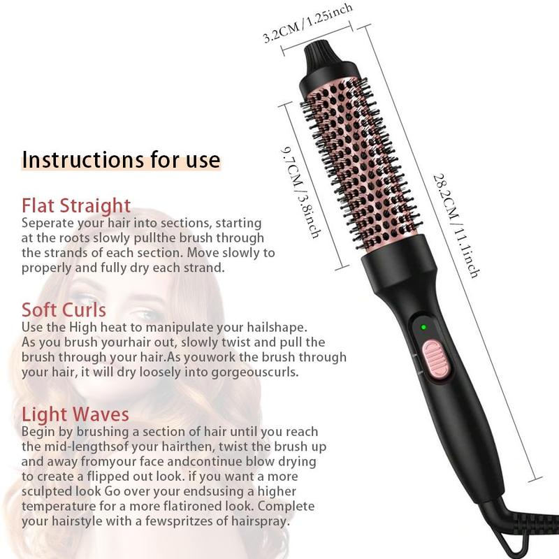 1.25-inch Professional Heated Curly Hair Brush Straight Hair Comb, Hot Tools Thermal Brush, Hair Curling Iron, Negative Ion Perm Stick Heating Round Brush Dual-purpose Hair Styling Comb, American Standard Plug, Women's Hair Styling Tool