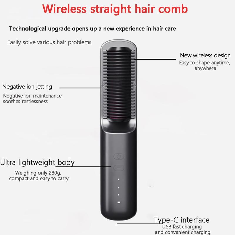 Wireless USB Rechargeable Hair Straightener Comb, Negative Hair Straightening Brush, Professional Diffuser Hair Styling Tool for Home & Salon Use, National Day Offers