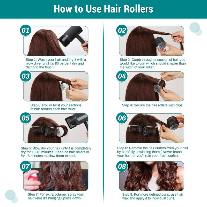 Rollers for Blowout Look, 38 count Self Grip  Rollers Set with 4 Sizes, 12 count  Clips, Comb and Storage Bag for  Volume (Black)