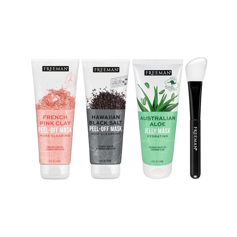 Exotic Blends Facial Mask 4 Piece Set, Mini Size, Travel Friendly Face Masks, Clearing & Hydrating, For All Skin Types, Mask Brush, Stocking Stuffer, Vegan & Cruelty-Free, 1.5 fl. oz Each