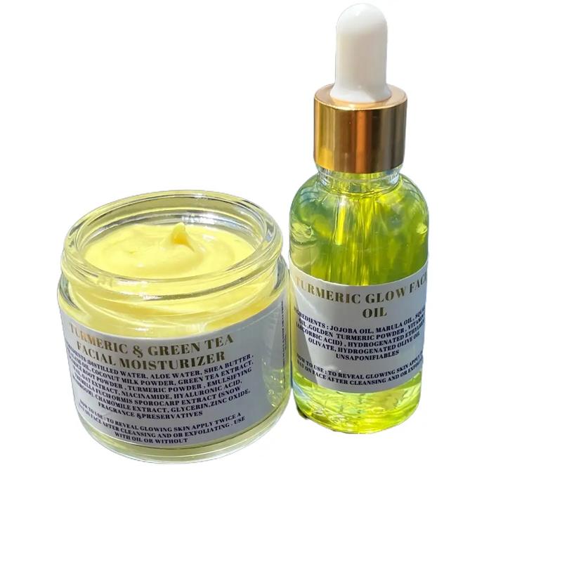 Turmeric Moisturizer and Oil Facial Set with Snow Mushroom and Ceramides for Hydrated and Nourished Skin - Moisture