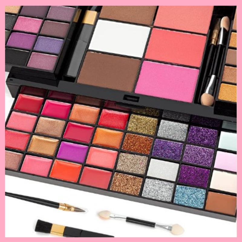 Makeup Kit For Women Full Kit - 74 colors makeup sets - 36 Eyeshadow, 28 Lip Gloss, 3 Contour Powder, 3 Brushes, 3 Blusher, 4 Concealer, 1 Mirror, three-dimensional pull type Combination Palette