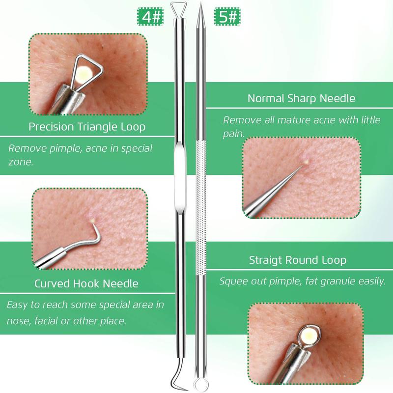 5PCS Blackhead Remover Tool Kit – Includes Ingrown Hair Tweezers, Comedone Extractor, and Pimple Extractor for Men & Women