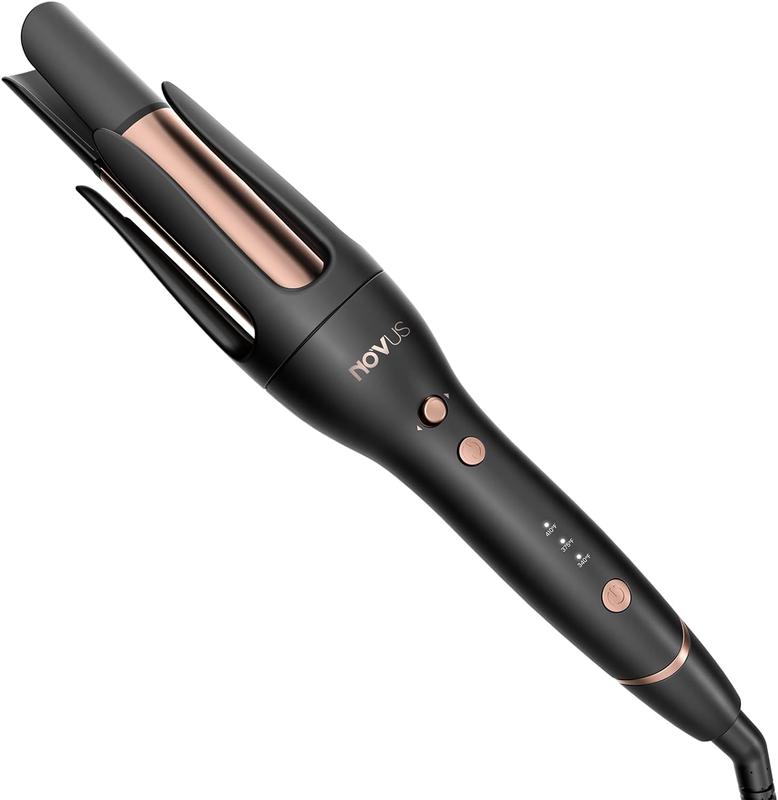 Novus 1.25” Rotating Curling Iron for Effortless Beach Waves, Auto Hair Curler with 60M Ions, Anti-Scald & Fast Heating for Quick Styling