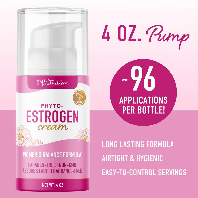 Phyto Estrogen Cream for Women with Wild Yam | Black Cohosh, Dong Quai, Red Clover | 96 Topical Servings | 4oz Pump | Vegan, Paraben-Free