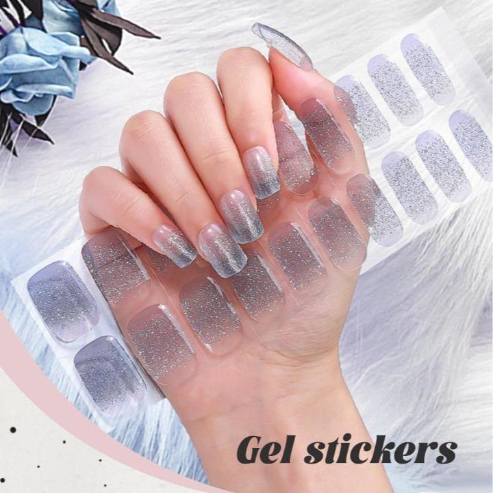 Gel Nail Strips LED nail Lamp Kit,, 20 pcs Gel Nail Stikers, Gel Nail Wraps Semi Cured, Long Lasting Salon-Quality, includes Nail File,Wooden Stick,12W LED nail lamp,Golden, Red and White Charm nail art