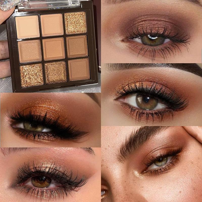 Neutral Brown Eye Shadow palette- Rose Gold Dark Brown Eyeshadow Palette Colorful 9 Colors, Matte Shimmer Highly Pigmented Nude Eyeshadow Palette Makeup Nurturing-Looking Long Lasting