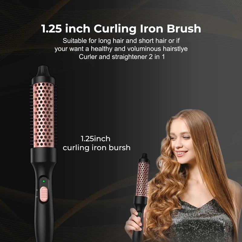 1.25-inch Professional Heated Curly Hair Brush Straight Hair Comb, Hot Tools Thermal Brush, Hair Curling Iron, Negative Ion Perm Stick Heating Round Brush Dual-purpose Hair Styling Comb, American Standard Plug, Women's Hair Styling Tool